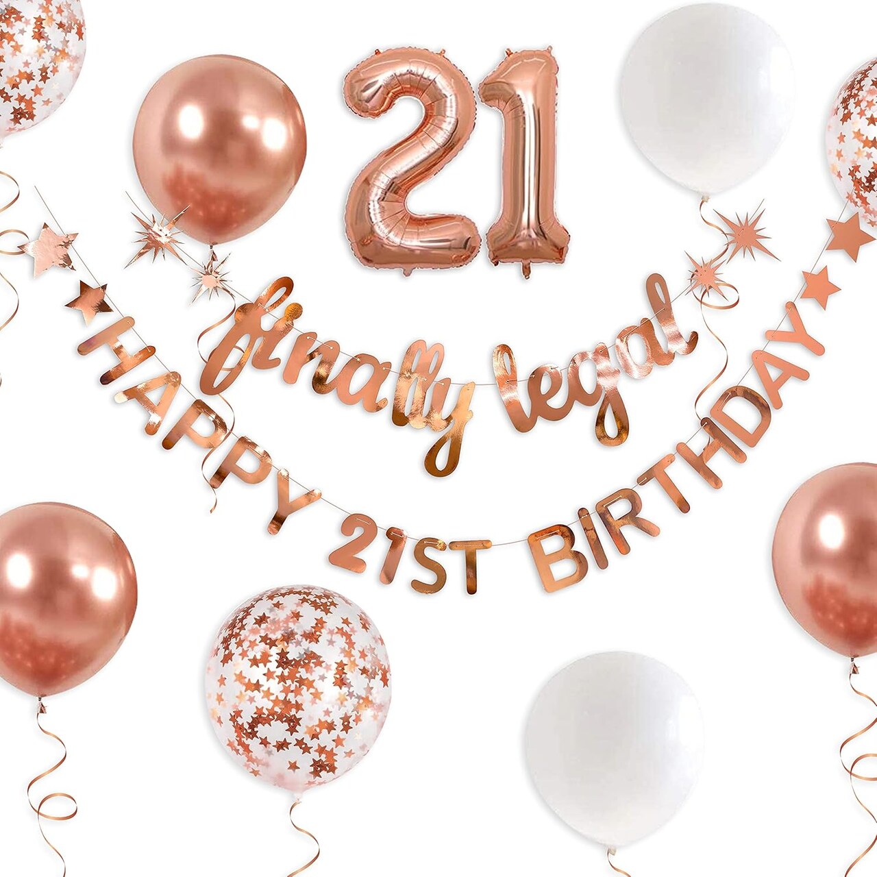 21st Birthday Banner Garland Foil Balloon 21 for 21 Birthday Decorations,Rose Gold (Banner 21)